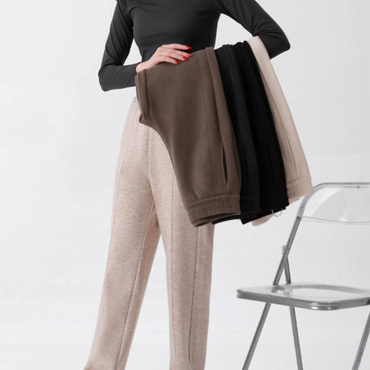 Dameswinterbroek met hoge taille, elastische tailleband en rechte pijpen