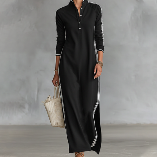 Minimalistische jurk met button-down kraag en contrasterende ran