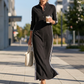 Minimalistische jurk met button-down kraag en contrasterende ran