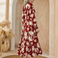 Maxi-jurk met V-hals, getailleerde taille, bloemenprint en lange mouwe