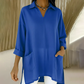 Women's Lapel V-Neck Tunic Top with Pockets