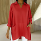 Women's Lapel V-Neck Tunic Top with Pockets