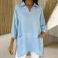 Women's Lapel V-Neck Tunic Top with Pockets