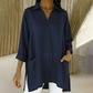 Women's Lapel V-Neck Tunic Top with Pockets