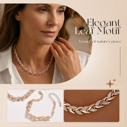 💎50% KORTING NU✨Verstelbare Strass Blad Link Ketting & Armband Set – Elegant Ontwerp, Sprankelende Kristallen & Perfect Cadeau🍃
