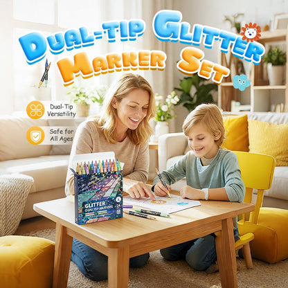 🎨Penseelmarkers met glittereffect🥇✨: Maak moeiteloos sprankelende kunstwerken 🥳(🌈24-96 kleuren | Vloeiend, verstopt niet | Loopt niet door📝)