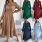 👗✨ Damesmaxi-jurk met lange mouwen – gesmokt bovenstuk & ruches, elegant voor dagelijks gebruik en speciale gelegenhede
