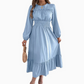 👗✨ Damesmaxi-jurk met lange mouwen – gesmokt bovenstuk & ruches, elegant voor dagelijks gebruik en speciale gelegenhede