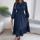 👗✨ Damesmaxi-jurk met lange mouwen – gesmokt bovenstuk & ruches, elegant voor dagelijks gebruik en speciale gelegenhede
