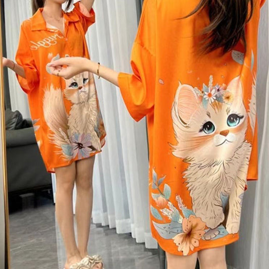 Cute Cat Print Breathable Dress
