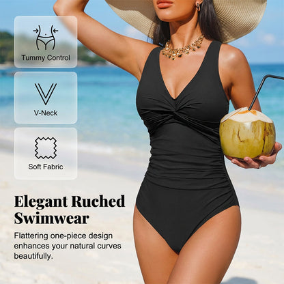 ✨👙【Aanbieding】🌈Badpak met Buikcorrigerende Plooien | V-hals | 12 Kleuren🌊