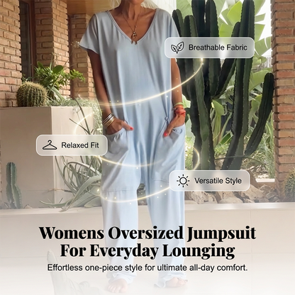 🔥Casual oversized jumpsuit met V-hals – Zachte stof, slank en trendy