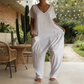 🔥Casual oversized jumpsuit met V-hals – Zachte stof, slank en trendy