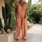 🔥Casual oversized jumpsuit met V-hals – Zachte stof, slank en trendy