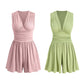 👗Women's Sleeveless V-Neck Ruched Waist Romper