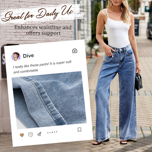 Women' s High Waist Wide Leg Straight Jeans