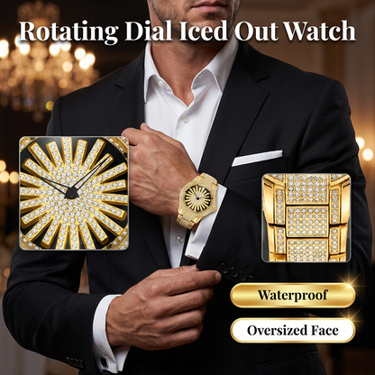 💎 Iced-out horloge voor heren met draaiende wijzerplaat – Sprankelende kristallen, precieze quartz & duurzaam mineraalglaasje ✨