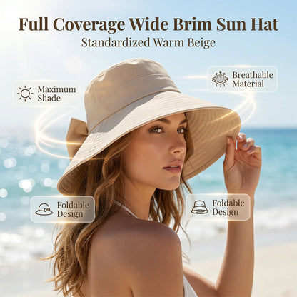 👒 TIJDELIJKE AANBIEDING: 50% KORTING! ✨ Women's Bowknot Wide Brim Sun Hat – Opvouwbaar, 360° bescherming 🎀