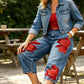 🎁2026 Nieuw binnen 50% KORTING💥Wide-Leg Jeans voor Dames met Artistieke Bloemenprint