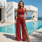 Elegant Lace Top & Split Wide-Leg Pants Set