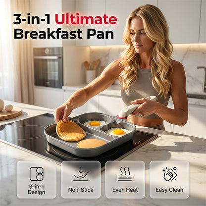 🍳 50% OFF NOW! 🥞 Non-Stick Breakfast Skillet – 3-in-1 Design, Titanium Coating & All-Stove Compatible – Eggs, Meats & Pancakes Made Easy 🧈