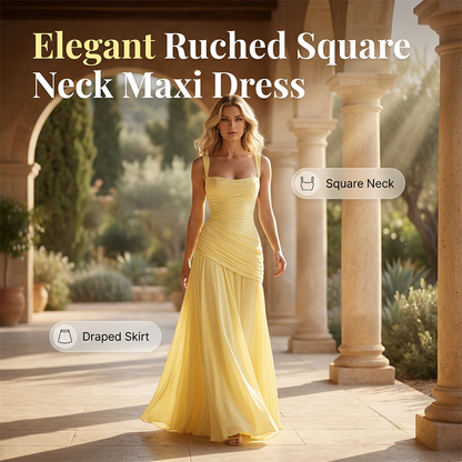 Women's Ruched Bodice Square Neck Maxi Dress