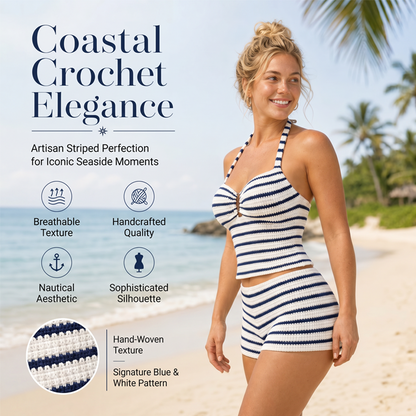 Gestreepte halter-tankini voor dames, 2-delige set