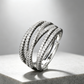 💫 50% KORTING! 💥 Verstelbare ring met gekruiste rijen – Schitterende zirkonia-steentjes, open band en spiegelafwerking – Ideaal voor dagelijks gebruik, op kantoor en voor feestjes