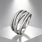 💫 50% KORTING! 💥 Verstelbare ring met gekruiste rijen – Schitterende zirkonia-steentjes, open band en spiegelafwerking – Ideaal voor dagelijks gebruik, op kantoor en voor feestjes