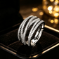 💫 50% KORTING! 💥 Verstelbare ring met gekruiste rijen – Schitterende zirkonia-steentjes, open band en spiegelafwerking – Ideaal voor dagelijks gebruik, op kantoor en voor feestjes