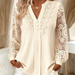 🌸 Elegante Dames Top Met V-Hals & Kanten Details – Comfortabele Lange Mouwen