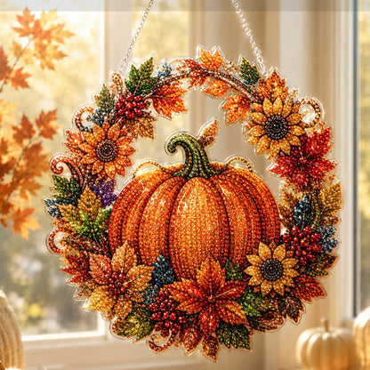 🍂 Herfstige pompoen-diamantpatroonkrans om op te hangen – Complete doe-het-zelfset