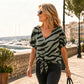 Women's V-Neck Tie-Front Zebra Print T-Shirt