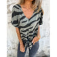 Women's V-Neck Tie-Front Zebra Print T-Shirt