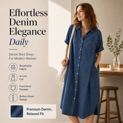 🔥 Bestseller 👗 Tencel Denim Jurk – Slank & Comfort