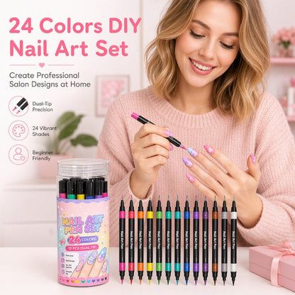⏳Tijdelijke aanbieding: 50% korting⏰Set met 24 kleuren dubbelzijdige nailart-pennen🪄🎨