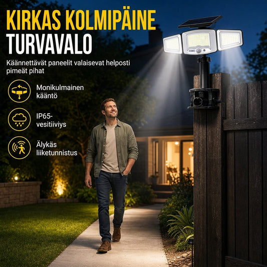 3-päinen aurinkokäyttöinen liiketunnistusvalo
